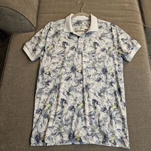 Abercrombie & Fitch White Blue Floral Soft Air Knit Casual Polo Shirt Size XS